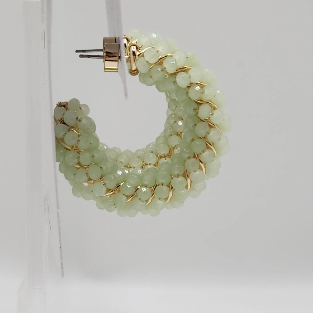Nordstrom Mint Green Beaded Hoop Earrings Gold Tone Boho Spring Summer